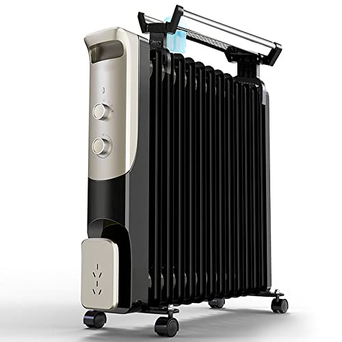 SYJY Radiateur à Bain d'huile 2500W 13 ailettes Chauffage électrique Portable - 3 réglages de Puissance, Thermostat réglable, Protection Contre la surchauffe Coupure de sécurité - Noir Cover