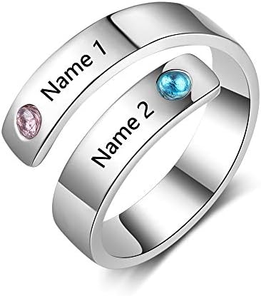 Personalized Mothers Rings for 3 Simulated Birthstones BFF Wrap Name Rings for Women Promise Rings for Her Free Engraving Sisters Friends Rings for Girl (Sliver with 3 stone style, 7)