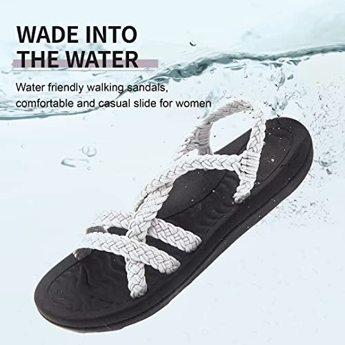Megnya Women's Comfortable Sandals With Arch Support, Wadable Hiking Sandals With Braided Straps, Soft Adjustable Slide Sandals For Walking Urban Grey Size 6 #TOP7