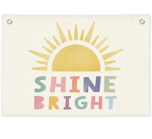 jirteax Sun Shine Bright Canvas Banner,Boho Hanging Flag Banner Decor for Nursery Playroom Kids Trendy Room Dorm Bedroom Deco,8X12 Inch