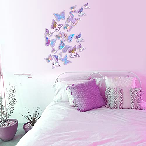 Decoraciones de mariposas 3D morado iridiscente rosa 27 piezas miniatura 5