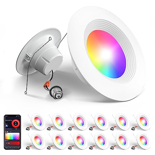 Amico 12 Pack 5/6 Inch Smart WiFi LED Recessed Can Lights, Color Changing Retrofit Recessed Lighting, Baffle Trim, APP Control, Alexa & Google Assistant Compatible, 12W=110W 1100LM, IC& ETL Amico 12 Pack 5/6 Inch Smart WiFi LED Recessed Can Lights, Color Changing Retrofit Recessed Lighting, Baffle Trim, APP Control, Alexa & Google Assistant Compatible, 12W=110W 1100LM, IC& ETL