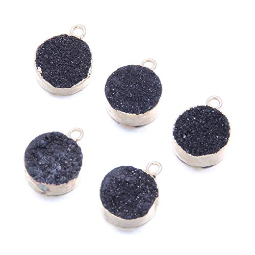 5Pcs Natural Round Druzy Agate Stone Pendant Links Healing Chakra Gemstone Charms Pendants 13X7Mm For Jewelry Making Hole: 2Mm (Random Mixed Colors) #TOP3
