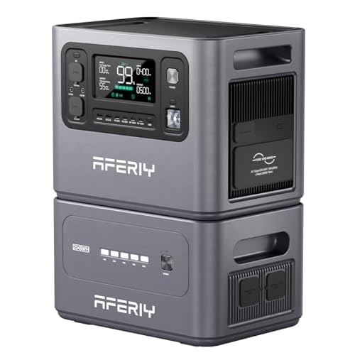 AFERIY 2800W Powerstation 4096Wh LiFePO4, 1,5h 100% Schnellladung, Tragbarer Solar Generator mit 2048Wh Erweiterungsakku, 3×AC 220V 4×USB-C PD140W,