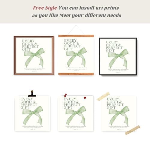 Image of LARTSFRO Coquette Sage Green Bow Wall Art Decor Posters, Sage Green Bow Room Bedroom Bathroom Wall Art Decor Aesthetic for Teen Girls Gifts, Inspirational Bible Verses Bow Wall Decor, 10x10 Inch Set of 4 Bow Pictures Unframed