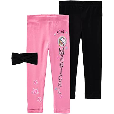 Pink Velvet Girls' 2-Pack Leggings with Bonus Gift Basic Full Length Tights (10-12, Unicorn/Black) Cover