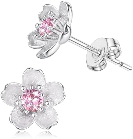 Orecchini a bottone in argento sterling con fiori di ciliegio