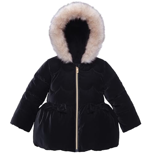 Rokka&Rolla Toddler Girls’ Fleece-Lined Luxe Bow Puffer Winter Coat