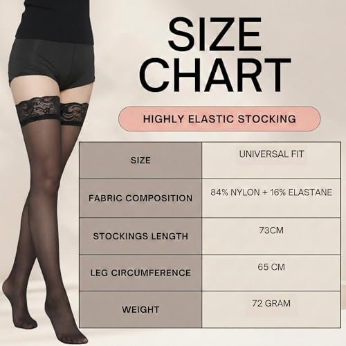 Image of Kraptick Women's Thigh High Stocking with Lace Top Soft & Stretchable Nylon Stockings Non-Slip Hold-Up Stockings for Regular Use & Comfort Fit-1