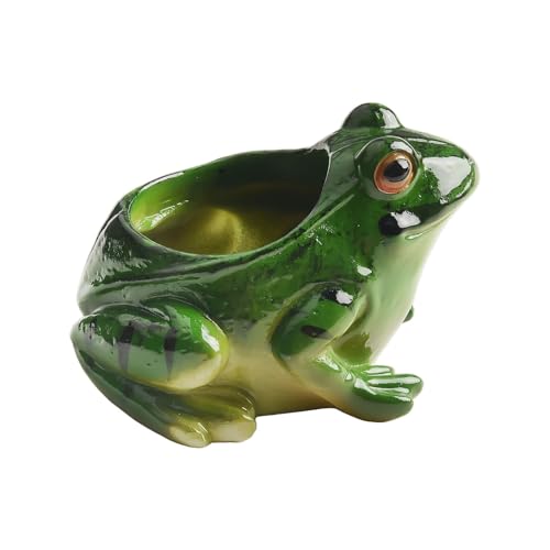 MoSundi Vaso per piante grasse a forma di rana in resina, con foro di drenaggio, per mini fioriere di animali per interni, decorazione da scrivania, verde, 11,3 x 7,5 cm