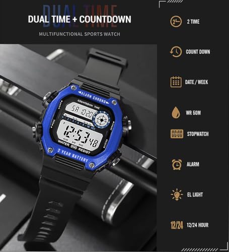 Image of Time Up Digital Dial Finer-Quality Material Square Shape Waterproof,Alarm,Night-Light Watch for Men & Women- WF124-X