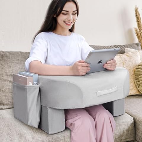 DREAMANIA Soft Reading Pillow, Armrest Lap Desk Pillow for Adult, Premium Foam Bed Rest Pillow for Reading, Working, Playing Game or Sitting in Bed Floor Sofa(Grey) Cover