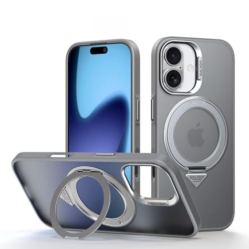Coque iPhone 17 Pro antichoc aluminium silicone transparent mat avec anneau support gris