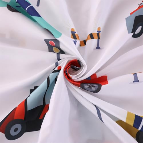 Image of Cars Toddler Bedding Sets for Boys, 4 Pieces Toddler Comforter Bed Set, Truck Vehicles Excavator Cars Printed All Season with Comforter, Flat Sheet, Fitted Sheet and Pillowcase, Blue White