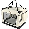 VOUNOT® Trasportino per Cani Gatti Borsa da Trasporto Cane con Materasso Morbido Striscia Riflettente, Box Scatola Pieghevole Viaggio per Animali Domestici, Portabile Traspirante, (XL)82x60x60cm Beige