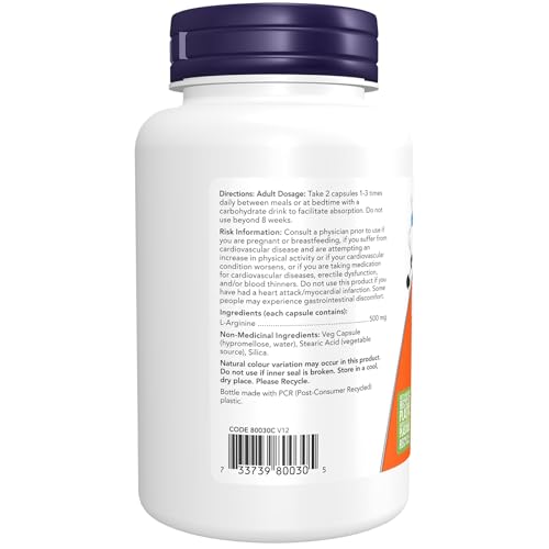 NOW Supplements, L-Arginine 500 mg, Nitric Oxide Precursor, Amino Acid, 100 Veg Capsules - Image 3