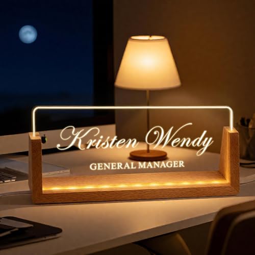 Ships Next Day, Custom Name Plate for Desk - Business Light Up Acrylic Desk Name Plate Personalized Elegant Office Gift for Boss Coworker Teacher Employee Appreciation Gift, Office Decor for Women Men