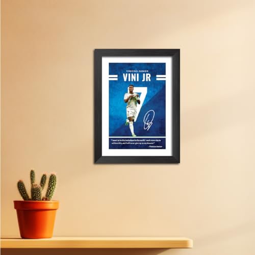 Image of TenorArts Vinicius Jr Quotes Poster Frame Real Madrid Laminated Photo Framed Painting with Matt Finish Black Textures (12 inches x 9inches)