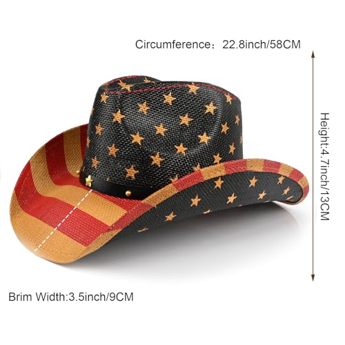 Image of Western Straw Cowboy Hats for Men & Women, Wide Shapeable Brim Cowgirl Sun Hat