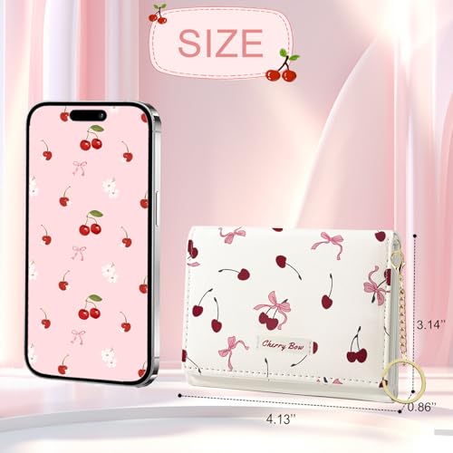 Image of Sunwel Fashion Cute Coquette Bow Wallet with Key-chain for Women Girls | Bow Print Wallet Card Holder ID Window
