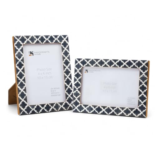 Image of Handicrafts Home Grey & White Vintage Photo Frames for Wall or Tabletop Display, 4x6 Picture Frame Set of 2,Boho Farmhouse Gallery Wall Frame Set, Artisan Handmade Home Decor, Handmade Moroccan Frame