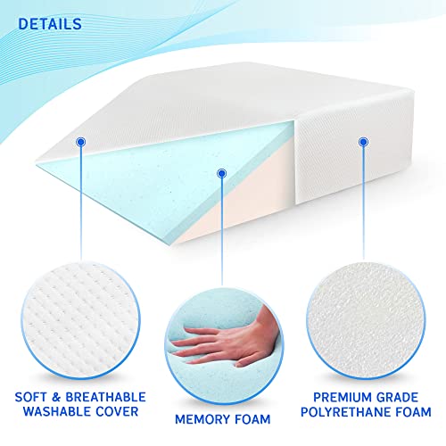 Leg Elevation Pillow With Memory Foam Top - Elevated Leg Rest Pillow For Circulation, Swelling, Knee Pain Relief - Wedge Pillow For Legs, Sleeping, Reading, Relaxing - Washable Cover (6 Inch) #TOP3
