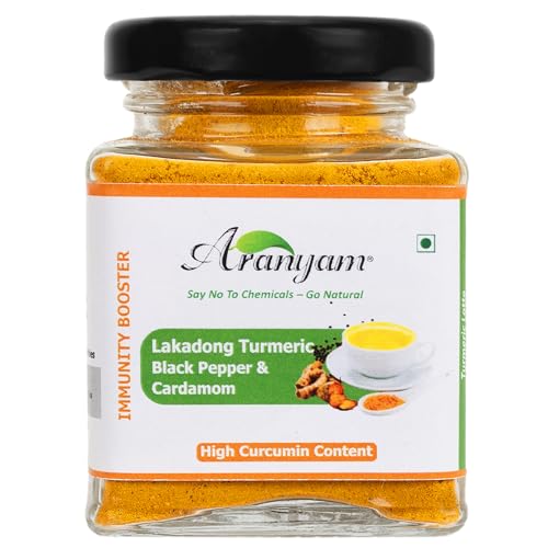 Image of Aranyam Lakadong Turmeric Drink Mix 40g - High Curcumin 7-12% Turmeric Powder from Meghalaya, Infused with Black Pepper & Cardamom, Ideal for Golden Milk, Latte, Herbal Tea & Health Drink