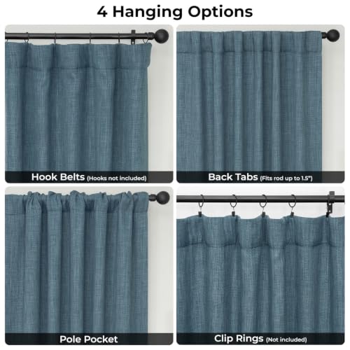 Image of HPD Half Price Drapes - Faux Linen Curtains for Living Room (1 Panel) - 100W X 96L - Extra Wide Textured Room Darkening Curtains for Bedroom 96 Inches Long - Drapes for Home Decor, Reverie Blue