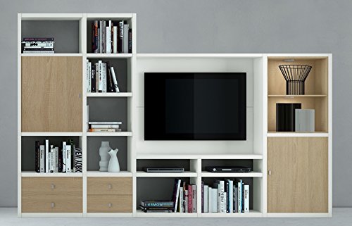 FiF Wohnzimmer Wohnwand und Fernsehschrank Toleo 238 | In Sonoma Eiche und Weiss | 286 x 185 x 34 cm - 4251016347696 FiF Wohnzimmer Wohnwand und Fernsehschrank Toleo 238 | In Sonoma Eiche und Weiss | 286 x 185 x 34 cm