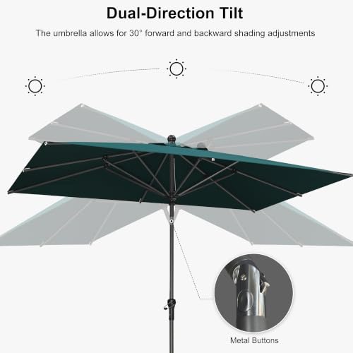 Image of PURPLE LEAF Patio Market Umbrella 9' x 6' Rectangle Dual Tilt Green 8 Ribs