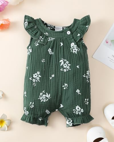 Baby Girl Clothes 6-9 Months Girl Summer Clothes Short Sleeve Bodysuit Ruffle Green Romper Cute Infant One Pieces Jumpsuit 6 12 Months Girl Clothes