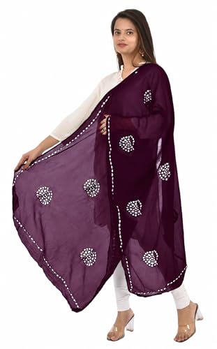 Image of YOUTHQUAKE Plastic Mirror Work Embroidered Chiffon Dupatta for Women & Girls