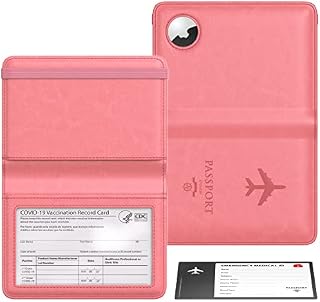 Passport Holder Airtag Wallet Stouchi UK Passport Cover Vaccination Card Protector PU Leather Travel Wallet Case Organiser Document Holder for Men&Women Passport,Business Cards,Boarding Passe(Pink)