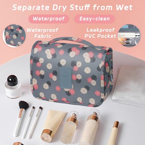 Image of Toiletry Bag Travel Bag with Hanging Hook for Women Men,Blue Flower