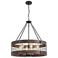 LamQee 24 Inch Farmhouse Dining Room Light Fixture, 6 Lights Modern Farmhouse Chandelier with Wood and Black Metal Shade, Large Rustic Chandeliers Hanging Pendant Lighting for Kitchen Entryway Foyer