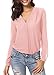 Womens V Neck Long Sleeve Ruffled Shoulder Solid Chiffon Blouse (XL, Pink)