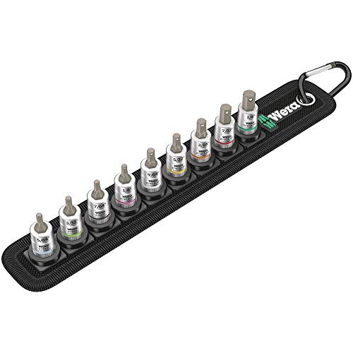 Wera 05003884001 Belt A Imperial 1 Juego de vasos de punta Zyklop hexagonal, con función de retención, de arrastre de 1/4", 9 piezas