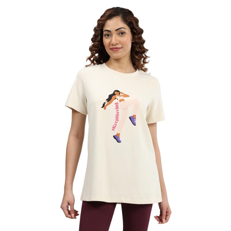 BlissClub Camiseta lisa de ajuste regular para mujer, Keep Moving - Baani Beige Cream, 42