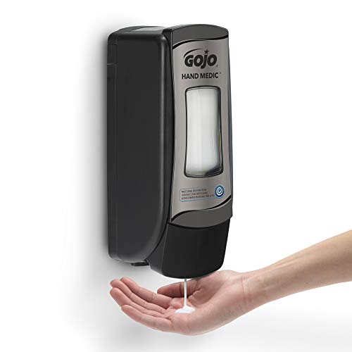 Image of GOJO ADX-7 Push-Style Dispenser, Chrome /Black, for 685 mL GOJO ADX-7 Hand Medic Skin Condition Refills (Pack of 6) - 8782-06