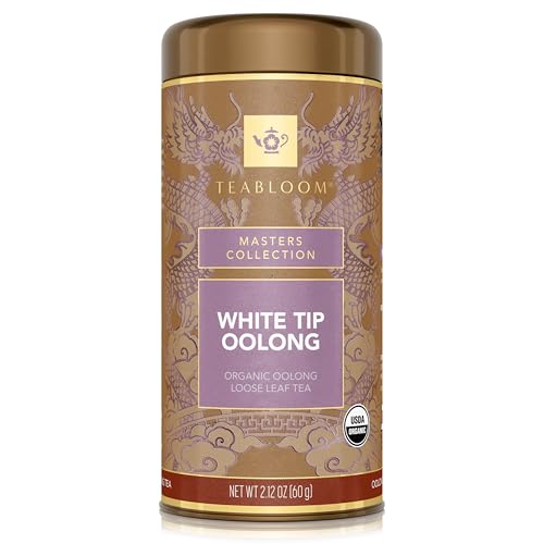 Teabloom Organic White Tip Oolong Loose Leaf Tea, Sweet and Lush with a Delicate Warm Spicy Undertone, USDA Certified Organic and Kosher, 2.12 oz. /60 g Canister Makes 35-50 Cups