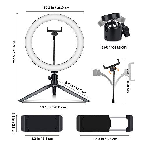 Coolwill LED Ringleuchte mit Stativ, 10.2" Selfie Ringleuchte Makeup dimmbar, Live Licht für Schöne Fotos oder Videosschooting, live Streaming, Portrait, schminken usw – Bild 3