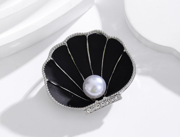 Image of Seashell Brooch Pin White Pearl Crystal Shell Lapel Pin Vintage Clam Shell Badges Women Men Suit Coat Jewelry Chic Dress Sweater Jacket Decors
