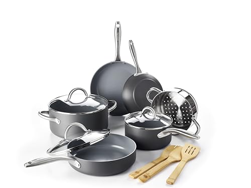 GreenPan Lima Hard Anodized Healthy Ceramic Nonstick 12 Piece Cookware Pots and Pans Set, PFAS-Free, Oven Safe, Gray