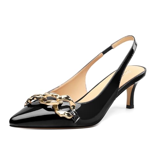 ROSERWISH Women's Slingback Kitten Heels Pointed Closed Toe Low Heel Pumps Patent Wedding Party Casual 2 inch Dress Shoes