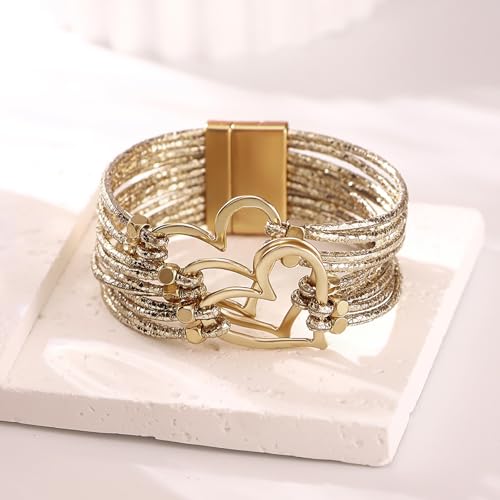 Image of Fesciory Leather Wrap Bracelets for Women, Boho Leopard Multi-Layer Crystal Beads Cuff Bracelet Jewelry