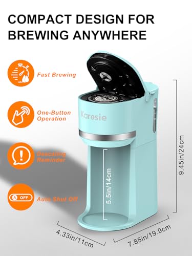 Image of Single Serve Coffee Maker for K-Cup and Ground Coffee,Fast Brew,6-12 oz Brew Sizes One Cup Coffee Machine Fits 5.5 inch Mugs,One-Button Coffee Maker with Descaling Reminder,Light Blue,9.45 Inches