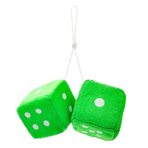 QKWL Fuzzy Dice, Fuzzy Dice for Rear View Mirror, Car Dice, Fluffy and Attractive, Breathable, Can Be Cleaned Fits Most Sedans, SUVs, Trucks, and Vans (Green White dots)