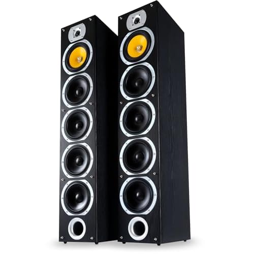 Bennett & Ross Exosphere 4-Wege HiFi Standlautsprecher Paar (200W RMS, 6,5" Subwoofer, 6,5" Tieftöner, 3X 6,5" Mitteltöner, 1" Hochtöner, Bassreflex-Konstruktion, Maserung in Holzoptik) schwarz