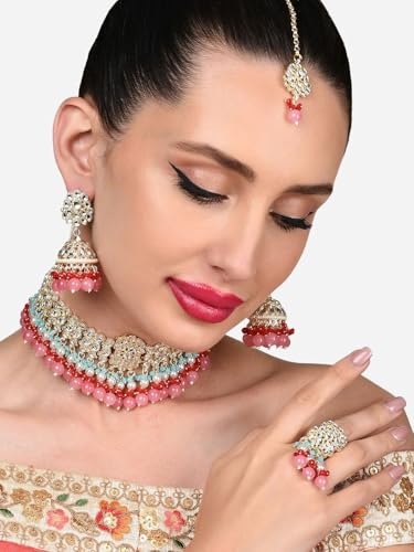 Conjunto de joyas Kundan chapado en oro con perlas y base de latón 4