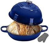 NutriChef Four à Pain en Fonte Émaillée avec Couvercle Dôme – Cocotte Dutch Oven 26 cm pour Pain au Levain, Pain Artisanal, Ragoût, Cuisson Vapeur, Four 260 °C, Compatible Induction, Gants Silicone